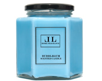 Bubblegum Scented Soy Candle, Sweet Fruity Blue Candles
