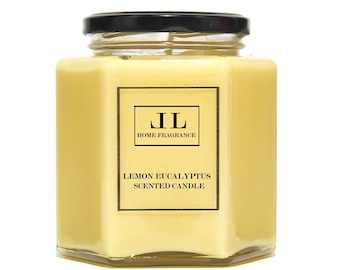 Lemon Eucalyptus Essential Oil Scented Candles, Natural Vegan Soy Wax Yellow Candle, Insect repellent Candles