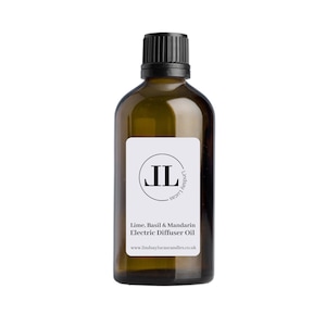 Huile pour diffuseur électrique - Huile parfumée basilic, citron vert et mandarine pour brûleurs à fioul, (parfum de luxe) Bouteille en verre de 100 ml d'huile pour brouillard d'air