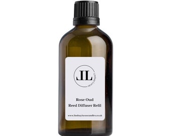 Reed Diffuser Refill Oil In Oud and Rose Scent 100ml Glass Bottle Strong Scented and Long Lasting, Vegan Cruelty Free