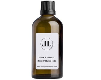 Reed Diffuser Refill Oil In Freesias with Pears Scent - Fresh High End Scent - 100ml Glass Bottle Designer  Strong Scented Long Lasting