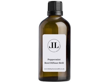 Recambio de aceite esencial para difusor de varillas con aroma a menta fresca - Botella de vidrio de 100 ml - Repelente de arañas - Aroma intenso y duradero