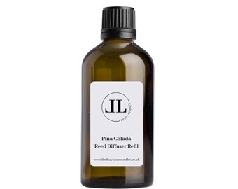 Reed Diffuser Refill Oil In Fruity Pina Colada Scent - 100ml Glass Bottle Strong Scented Long Lasting Vegan and Cruelty Free