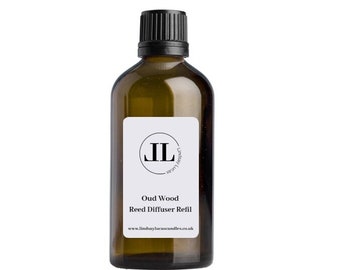 Reed Diffuser Refill Oil In Woody Oud Scent - Masculine  Scent - 100ml Glass Bottle Strong Scented Long Lasting Vegan Cruelty Free