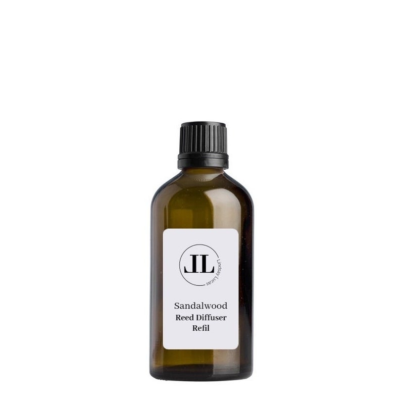 Reed Diffuser Refill Oil In Sandalwood Scent - Fresh Woody Scent - 100ml Glass Bottle Strong Scented Long Lasting Vegan & Cruelty Free