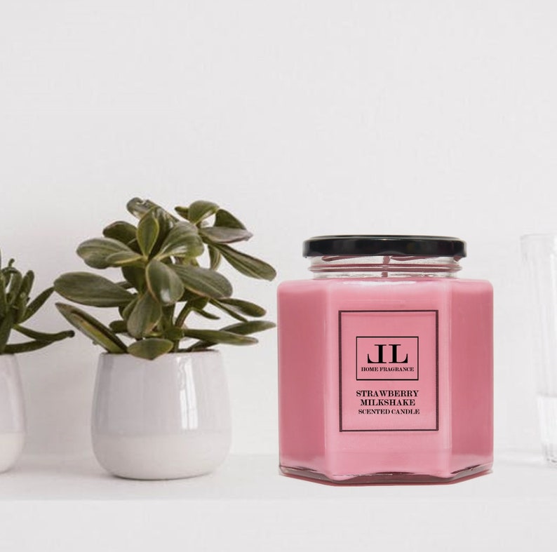 Strawberry Scented Soy Candle, Fruity Scent, Pink Candles image 2