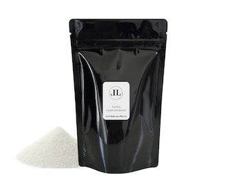 Vanilla Scented Carpet Freshener Powder Dust. Comforting Relaxing 70g - 500g Strong Scented Long Lasting Foil Zip Lock Bag Sustainable Scent