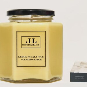 Lemon Eucalyptus Essential Oil Scented Candles, Natural Vegan Soy Wax Yellow Candle, Insect repellent Candles image 2