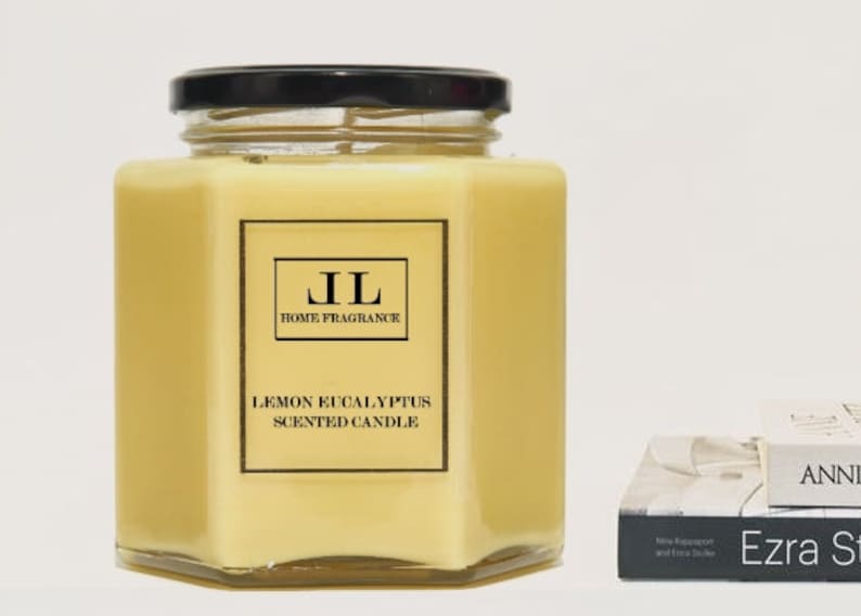 Lemon Eucalyptus Essential Oil Scented Candles, Natural Vegan Soy Wax Yellow Candle, Insect repellent Candles image 2