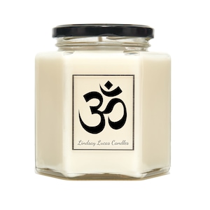 OM SYMBOL Yoga Scented Candle Gift, Relaxation Meditation, Buddhism Devanagari Hinduism Jainism Mantra