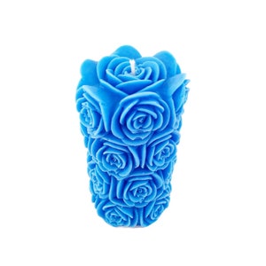 Large Pillar Candle, Blue Pillar Candle, Unscented Candle, Tall Candle, Floral Candle, Shaped Candle, Hand Made Candle, Pillar Candle