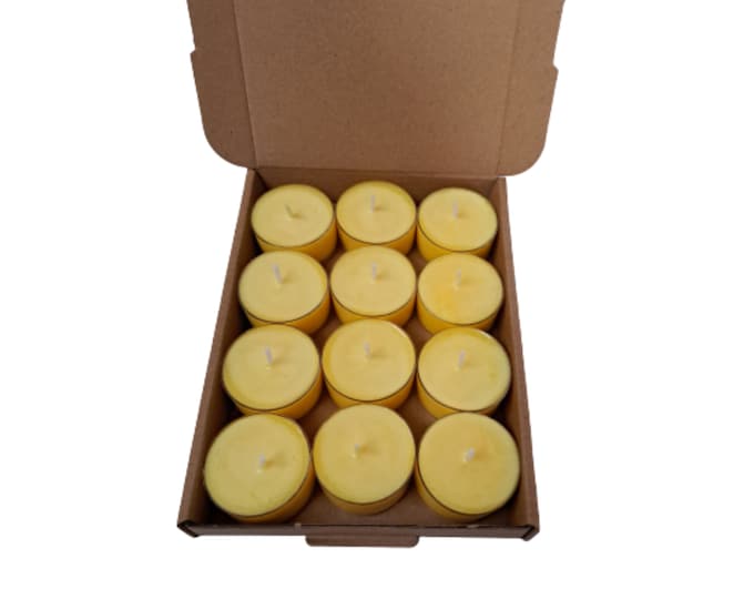 Lemongrass Essential Oil Scented Tea Light Candles 12 Per Box Made With Soy Wax