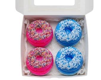 Donut Badebombe Geschenk Set | Himbeer & Blaubeer-Badebomben | Fun Badebomben DE | Niedliches Verwöhn-Geschenk-Set