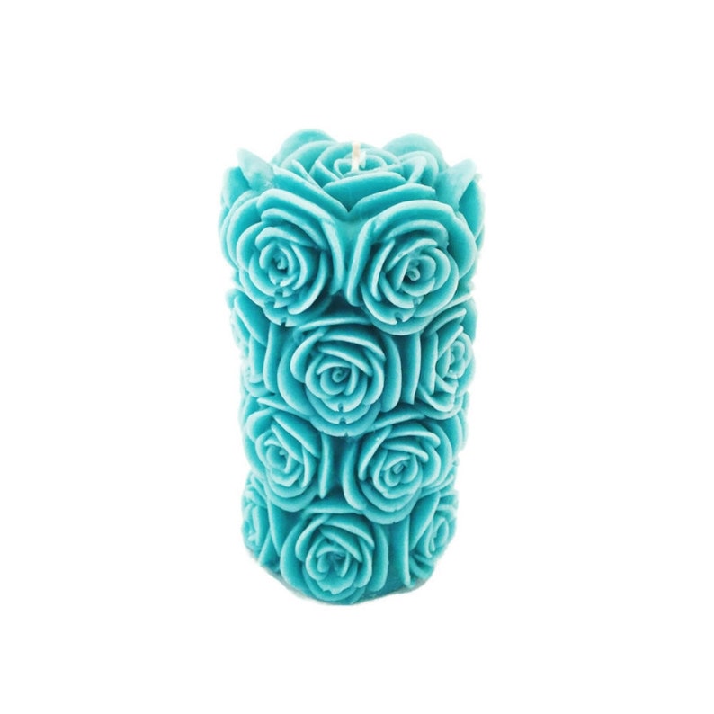 Large Pillar Candle, Turquoise Pillar Candle, Unscented Candle, Tall Candle, Floral Candle, Shaped Candle, Hand Made Candle, Pillar Candle image 1