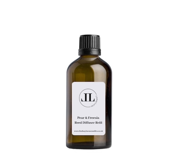 Reed Diffuser Refill Oil In Freesias with Pears Scent - Fresh High End Scent - 100ml Glass Bottle Designer  Strong Scented Long Lasting