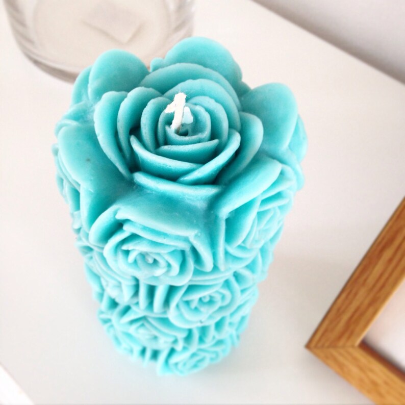 Large Pillar Candle, Turquoise Pillar Candle, Unscented Candle, Tall Candle, Floral Candle, Shaped Candle, Hand Made Candle, Pillar Candle image 2