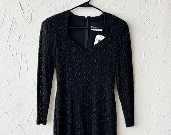 Vintage 80s/90s Casual Corner Long Sleeve Short Sparkly Black Dress /Cocktail, Party, Club, Mini / Small Medium