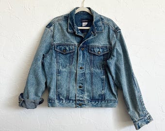 Vintage 80s 90s Calvin Klein Blue Button Up Stonewash Denim Jacket - Large - 100% cotton made in USA