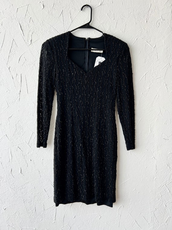 Vintage Sparkly Black Dress, Long Sleeve Mini, 80s/90s Party