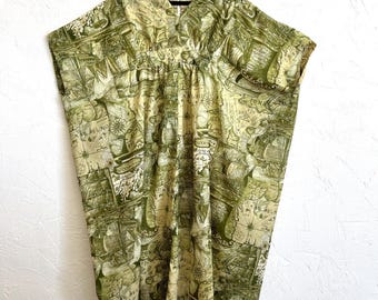 Vintage 70s Handmade Nautical Green Kaftan - Plus Size
