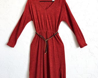 Vintage 70s Burnt Orange Terry Cloth Midi Dress – Andrea Gayle Long Sleeve