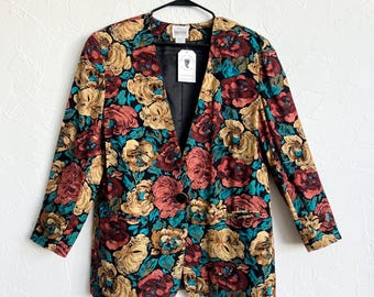 Vintage 80s 90s Floral Blazer – Leslie Fay Rose Print Jacket