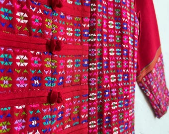 Vintage Red Jacket w/ Colorful Woven Print - Medium
