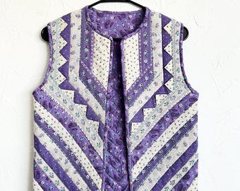 Vintage Handmade Quilted Patchwork Vest - Purple Floral Paisley