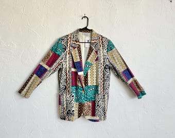 Vintage 90s Danielle B Funky Global Village Pattern Oversized Blazer Jacket