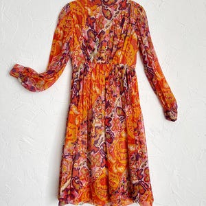 Vintage 60s Malcolm Starr Floral Dress - Psychedelic Mod Pleated Long Sleeve