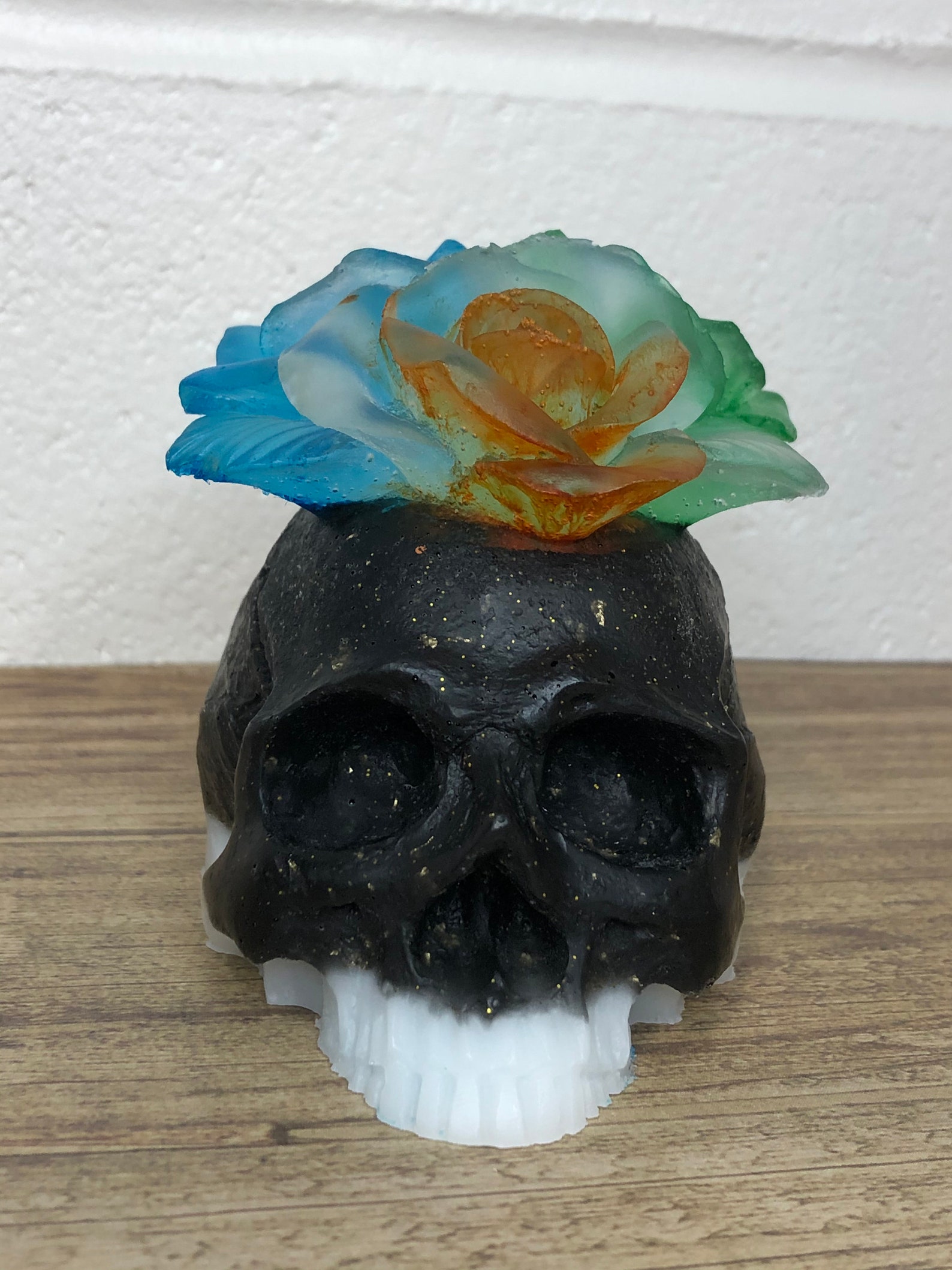 Epoxy resin galaxy colorful skull, flower head skull, gothic gift
