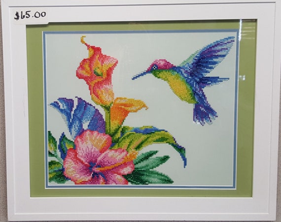 Hummingbirds Diamond Painting Finished, Colorful, Framed