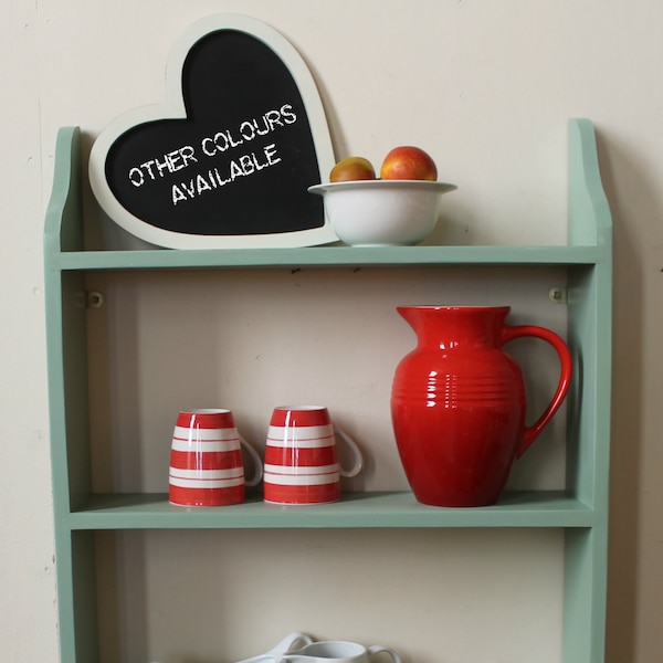 Painted Wooden Wall Shelf: Three Tier Shabby Chic Kitchen Rack