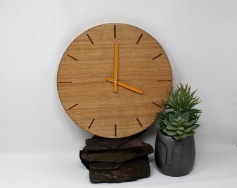 Minimalist Round Oak Wall Clock, Natural Wood Wall Clock, Modern Wall Clock Without Numbers, Large Light Wooden Clock, Japandi Clock