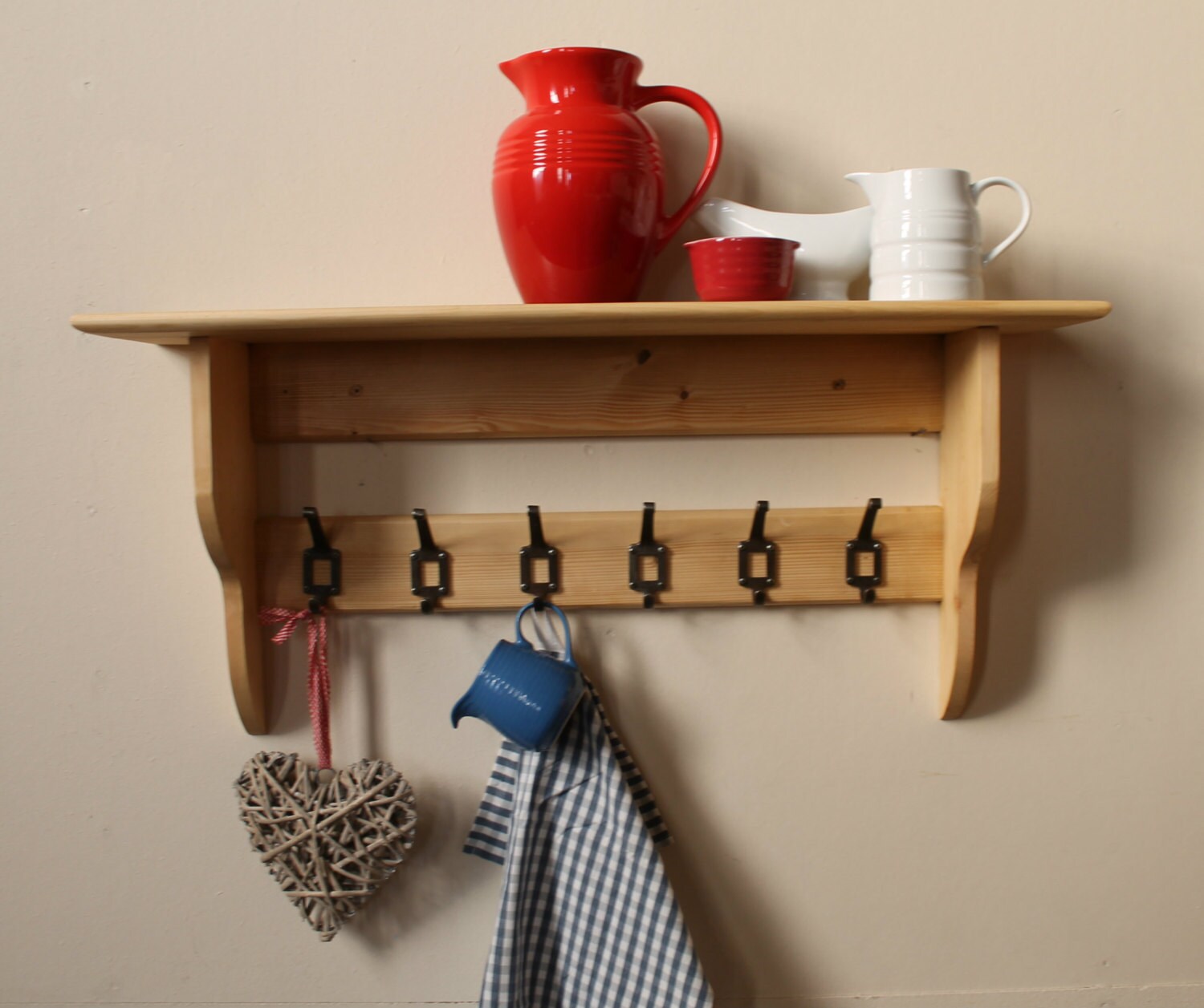 Shelf With Coat & Hat Hooks Hallway Storage Solid Wood Etsy Denmark