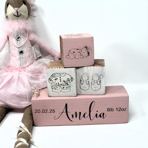 Baby Name Wooden Block Birth Announcement New Baby Shower Gift Cubes Nursery Decor
