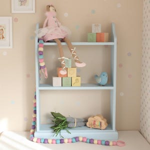 Solid Wood Bookcase: Hand-Painted Pale Blue , Classic Pine Shelf, Ready Assembled