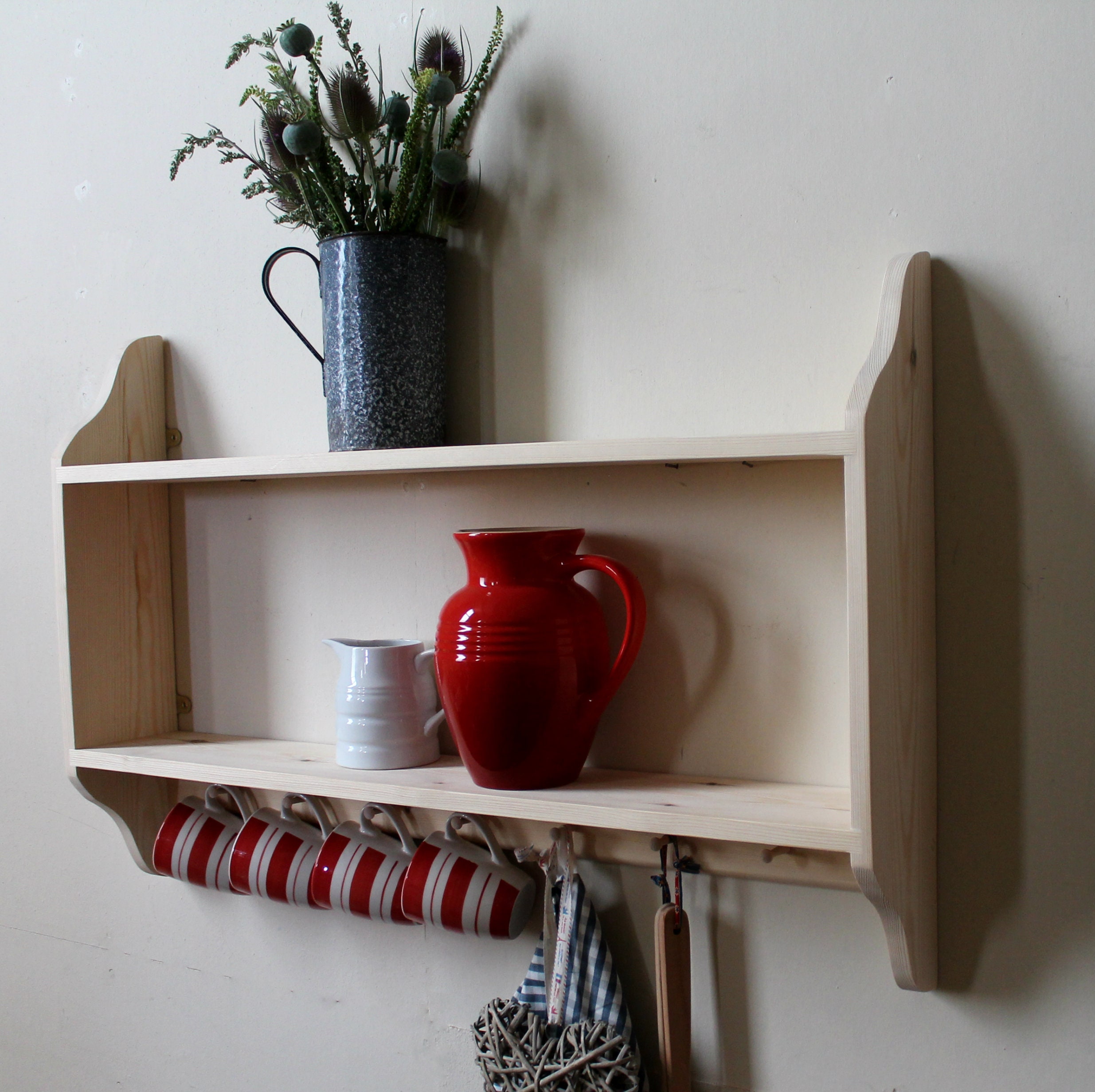 Shelving Unit With Small Pegs Wooden Wall Shelf Kitchen Etsy