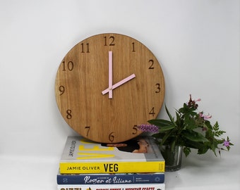 Mid-century Round Oak Wall Clock, Natural Wood Wall Clock, Modern Wall Clock, Large Light Wooden Clock, Japandi Clock, Scandi Wood Clock