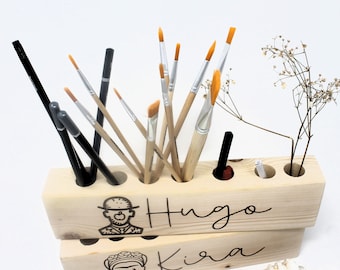 Wooden Pencil Pot Kids Desk Organiser: Engraved Artist Gift