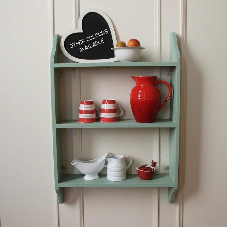 Painted Wooden Wall Shelf: Three Tier Shabby Chic Kitchen Rack image 1