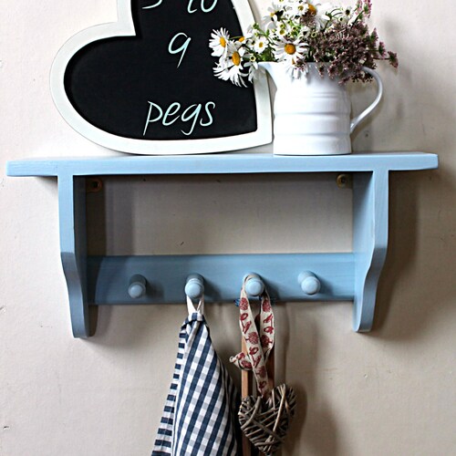 Coat Rack Shelf Wooden Pegs Rustic Shelving Shabby Chic Etsy UK