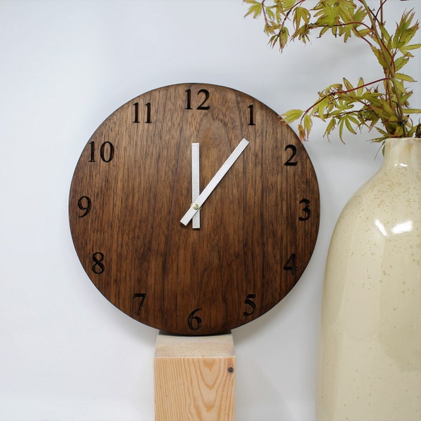 American Black Walnut Wall Clock, Dark Round Wooden Cloc, Solid Walnut Minimalist Clock, Modern Wooden Clock, Large Round Walnut Clock|