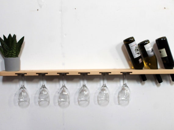 Wand gemonteerd wijnrek met glazen opslag plank - Etsy