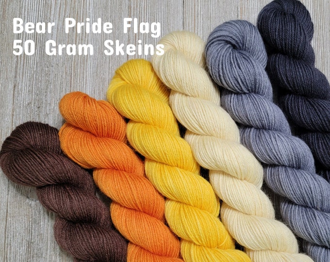 Bear Pride Flag 50 gram Set of 6 | Semi-Solid Hand Dyed Superwash Merino/Nylon Fingering Sock Yarn BPSS50