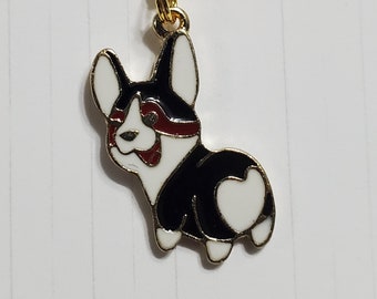 Corgi Dog Heart Butt Enamel Progress Keeper - Stitch Marker - Gold Lever Back earring finding - PK082