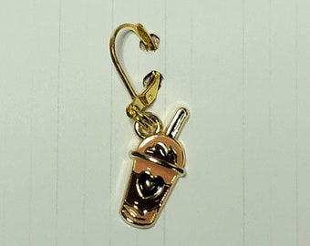 Coffee Love Progress Keeper with Gold Lever Back (earring) finding (package of 1)  Knitting Stitch Marker, Progress Keeper PK139