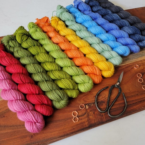 Summer Rainbow Mini Skein Collection - Twelve (15gam) fingering weight minis of superwash merino/nylon yarn - MDS01