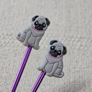 Pug (Gray) Needle Stopper Protector - set of 2 needle point protectors, made from silicone rubber NS24