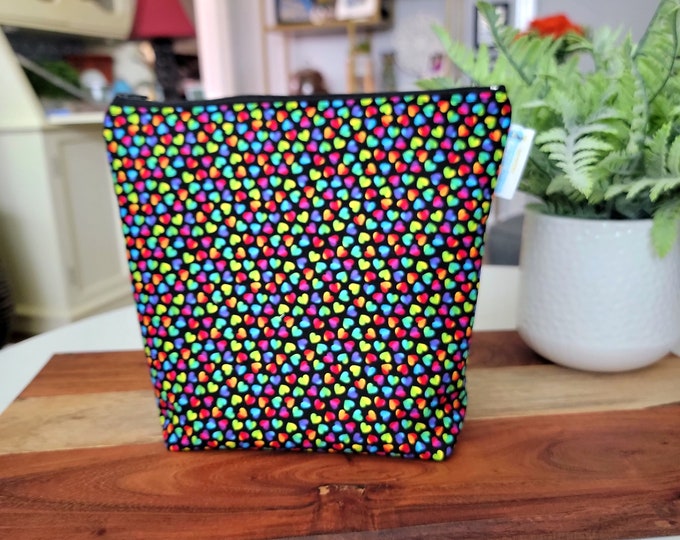 LGBTQ Pride Ombre Mini Hearts - Small Clutch Style Knitting Crochet Project Bag, Sock Sack small zipper tote cosmetic bag tote SD80